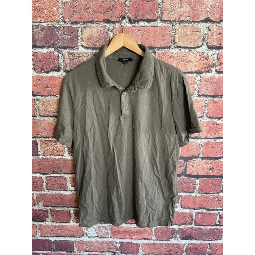 Vince Polo Shirt Mens Large Green Solid Cotton Jersey Short Sleeve Casual Top